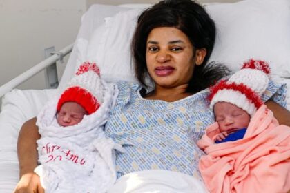 the babies are pictured with mum Mercy Simons