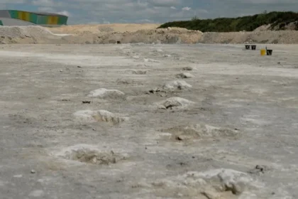 These footprints were made 166 million years ago as a dinosaur walked across a lagoon